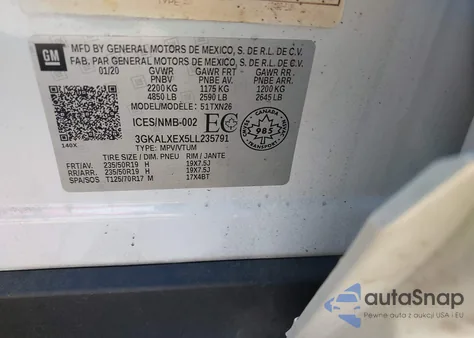 2020 GMC Terrain Awd Denali z USA, uszkodzony, nr VIN 3GKALXEX5LL235791